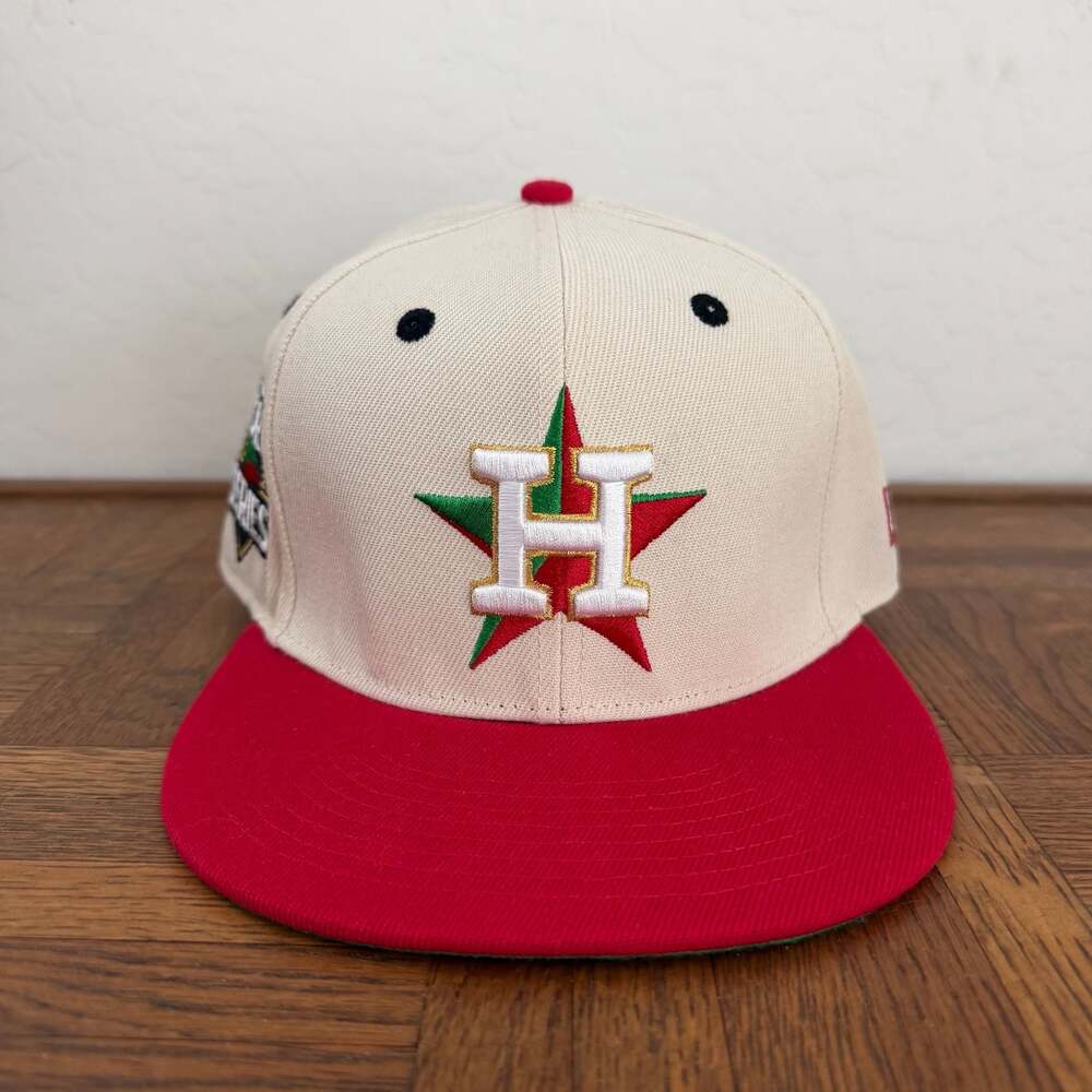 BeeFly Houston Astros 2022 World Series Fitted Hat, Beige/Red, Size 7 1/8
